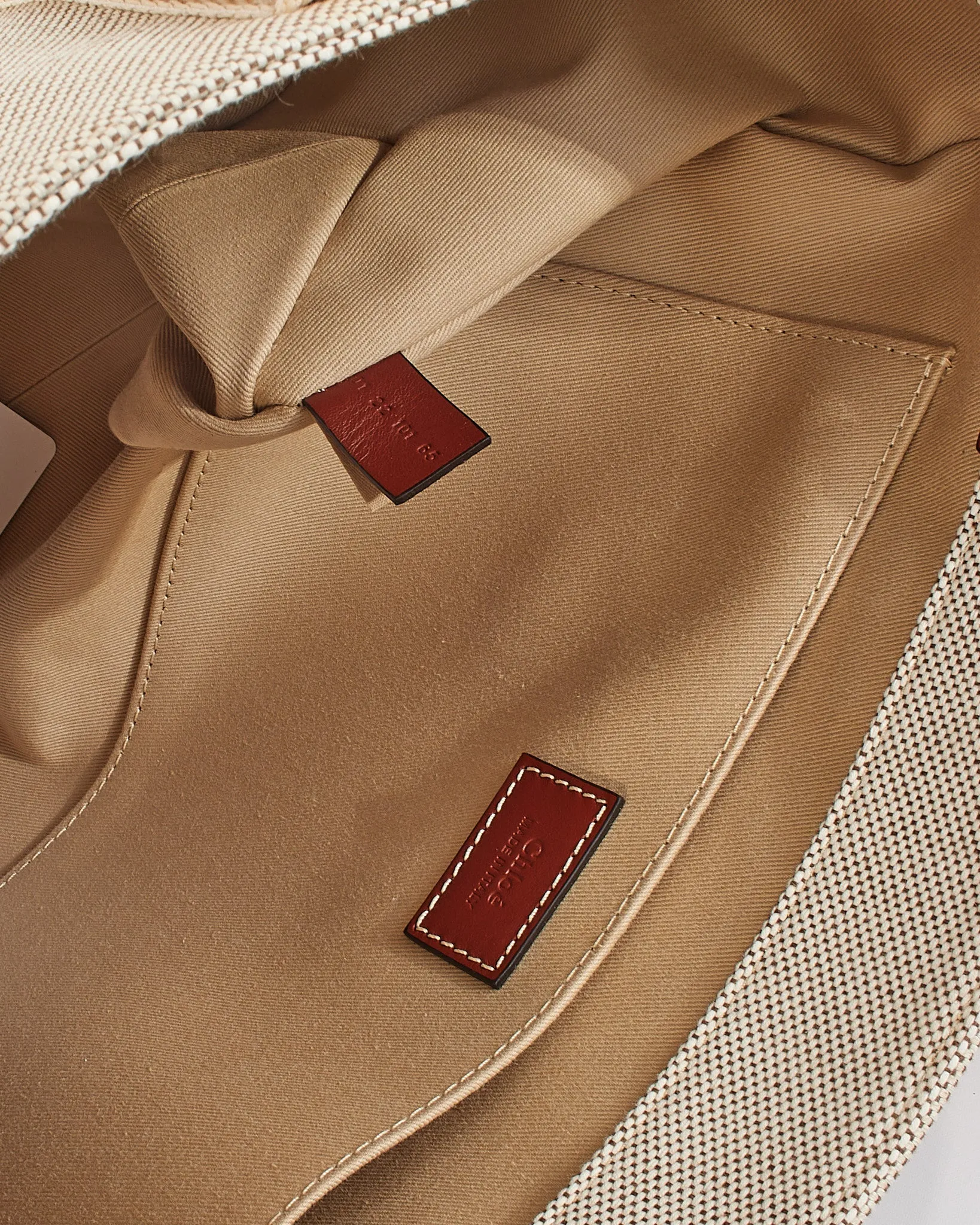 Chloé Beige Canvas Woody Medium Tote Bag