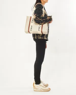 Chloé Beige Canvas Woody Medium Tote Bag