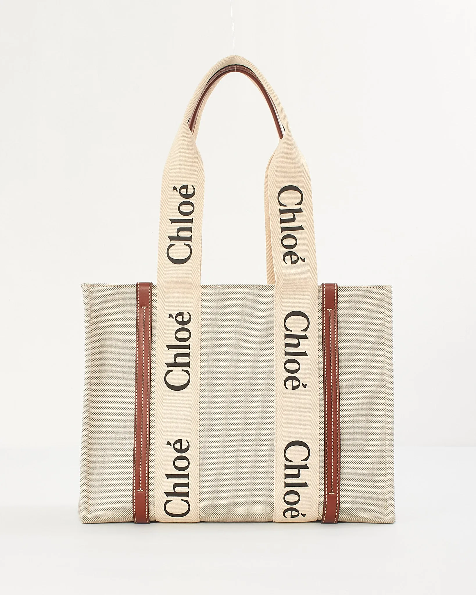 Chloé Beige Canvas Woody Medium Tote Bag