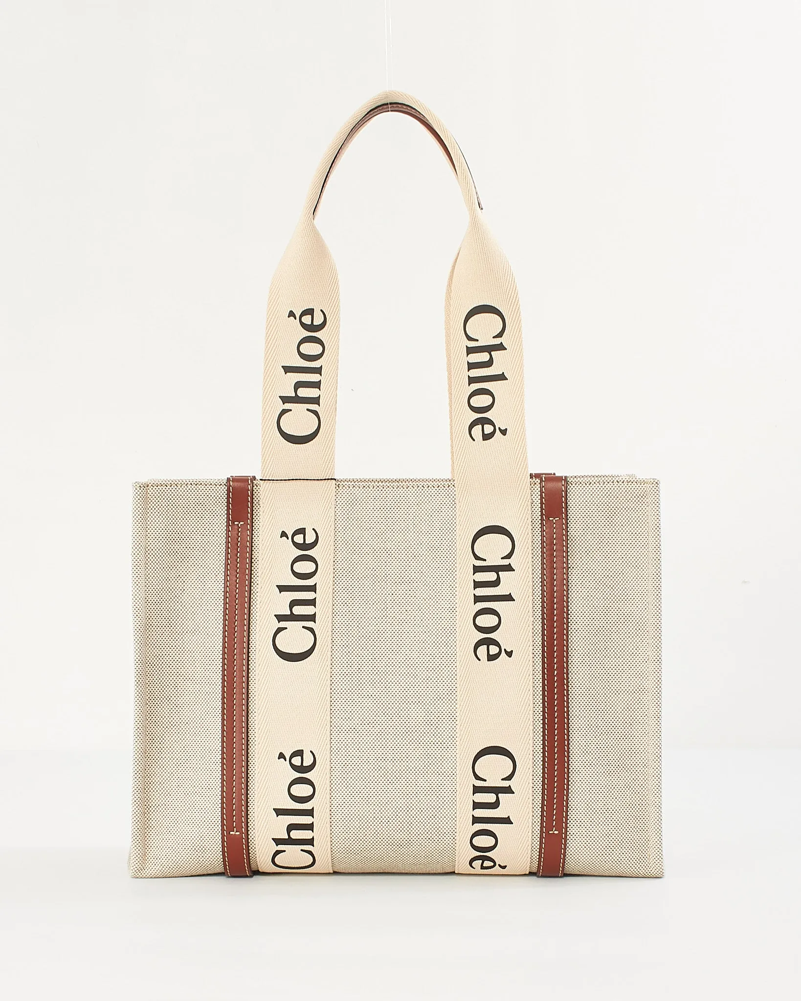 Chloé Beige Canvas Woody Medium Tote Bag