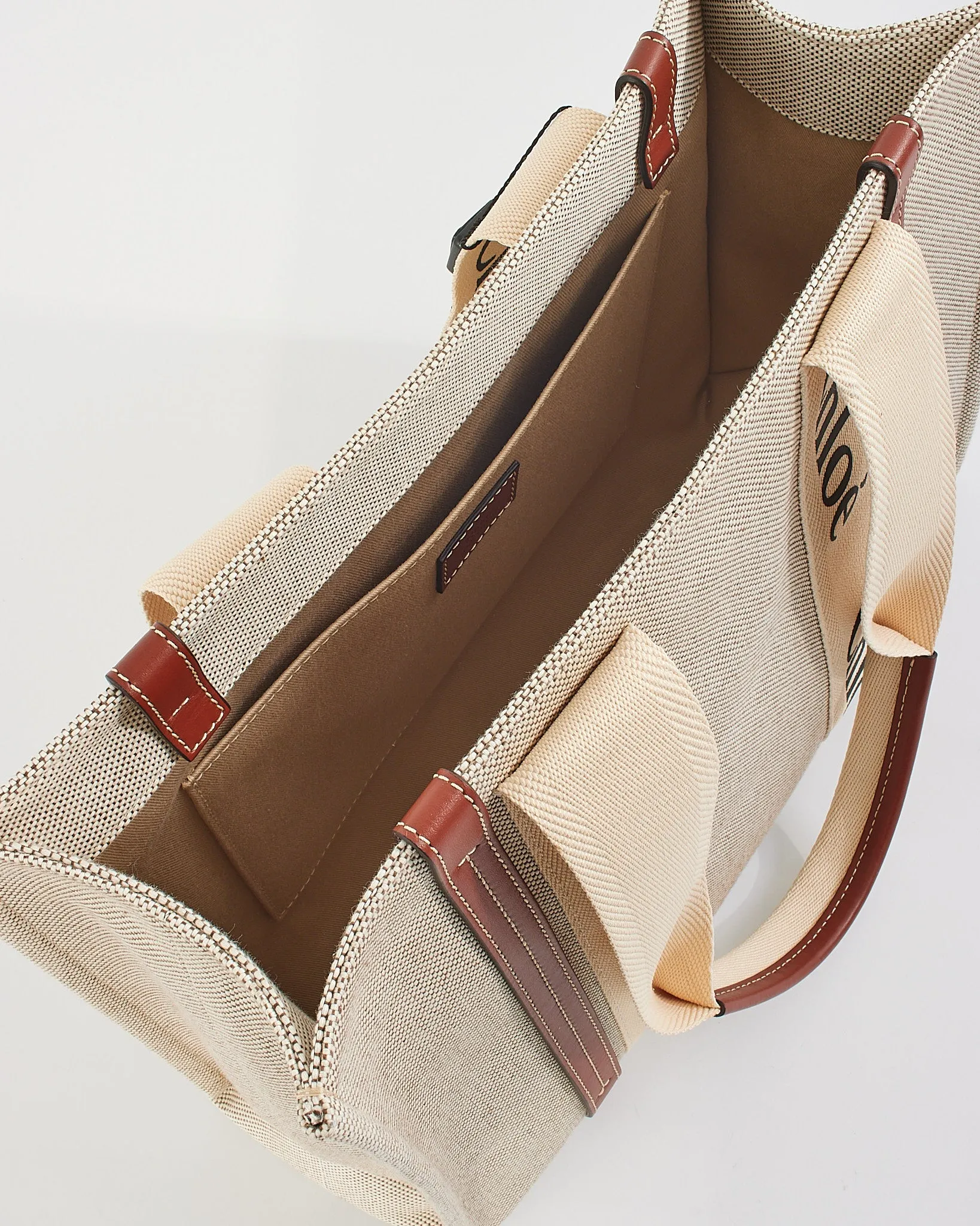 Chloé Beige Canvas Woody Medium Tote Bag