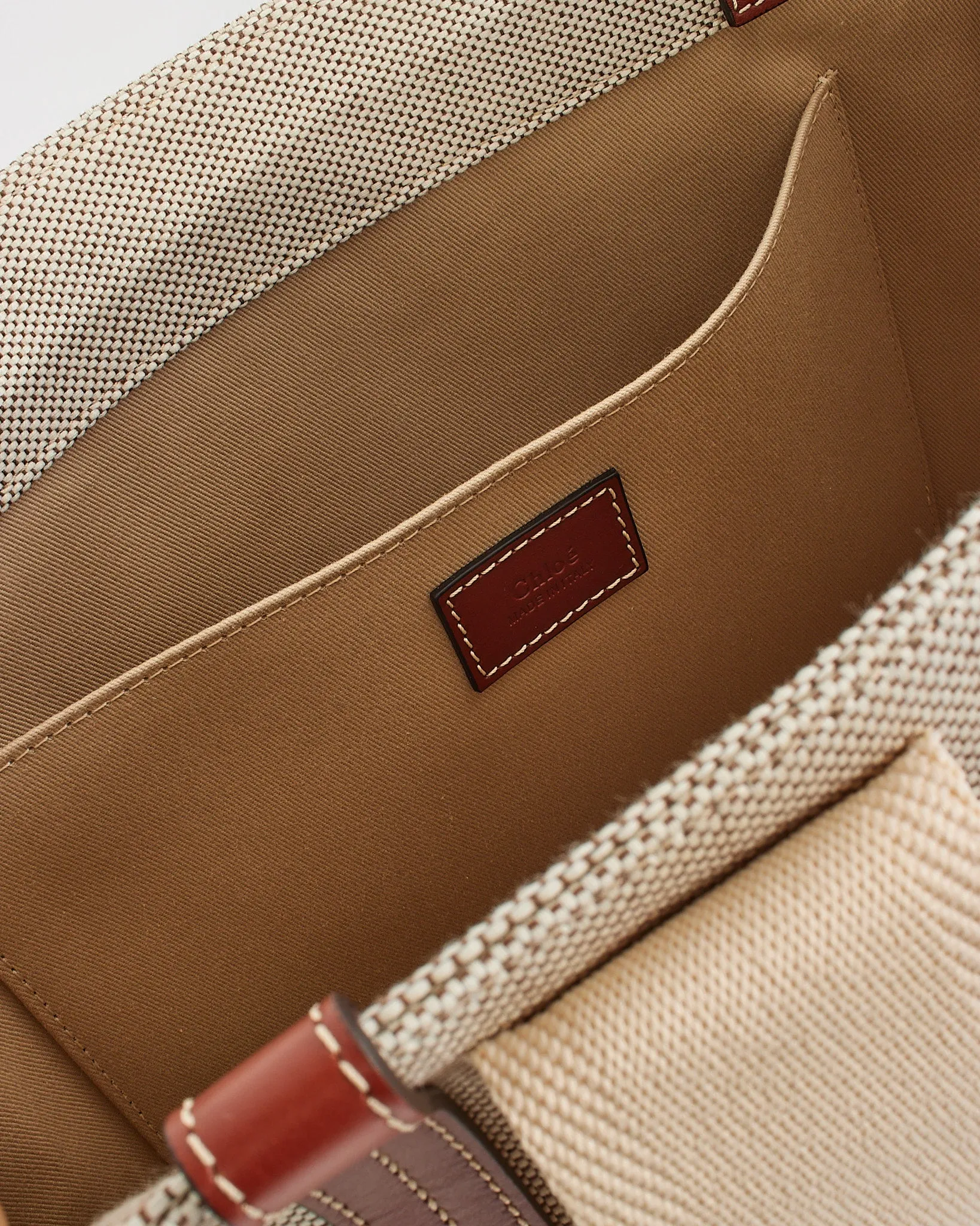 Chloé Beige Canvas Woody Medium Tote Bag