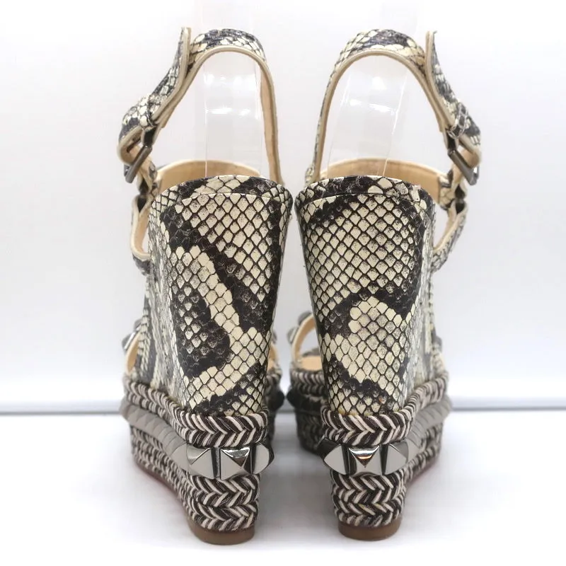 Christian Louboutin Cataclou Studded Snake Print Espadrille Wedges Size 37
