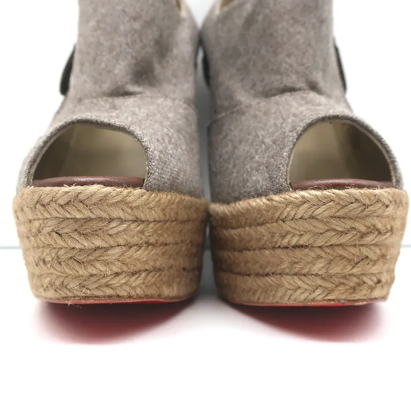 Christian Louboutin Deroba 140 Espadrille Wedges Taupe Flannel Size 41 NEW