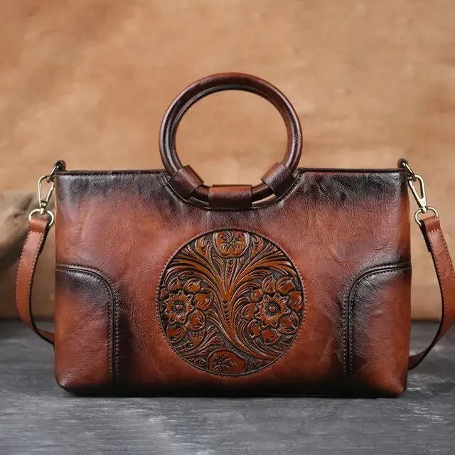 Christianartbag Handmade Leather Bag, New Retro Handmade Embossed Shoulder Bag for Women High Quality Leather Women Handbag Large Capacity Female Messenger Purse Bags, CABHMB07141023