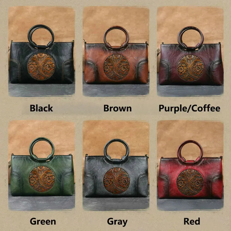 Christianartbag Handmade Leather Bag, New Retro Handmade Embossed Shoulder Bag for Women High Quality Leather Women Handbag Large Capacity Female Messenger Purse Bags, CABHMB07141023