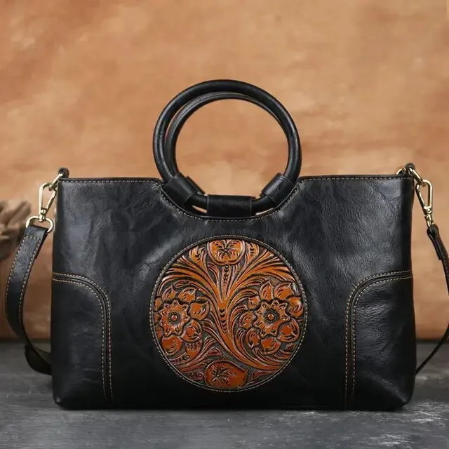 Christianartbag Handmade Leather Bag, New Retro Handmade Embossed Shoulder Bag for Women High Quality Leather Women Handbag Large Capacity Female Messenger Purse Bags, CABHMB07141023