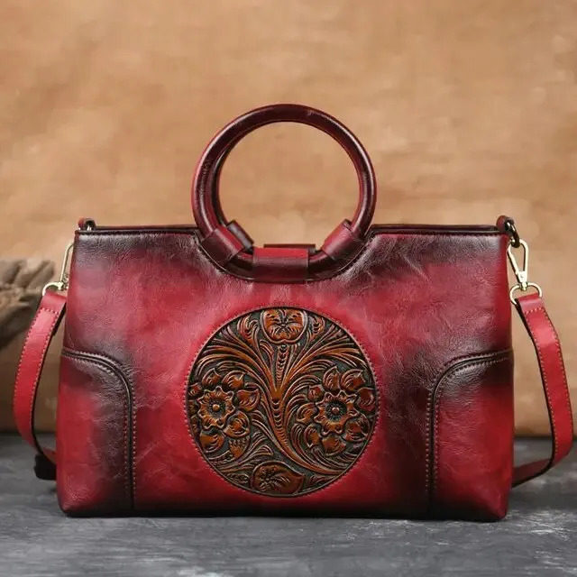 Christianartbag Handmade Leather Bag, New Retro Handmade Embossed Shoulder Bag for Women High Quality Leather Women Handbag Large Capacity Female Messenger Purse Bags, CABHMB07141023