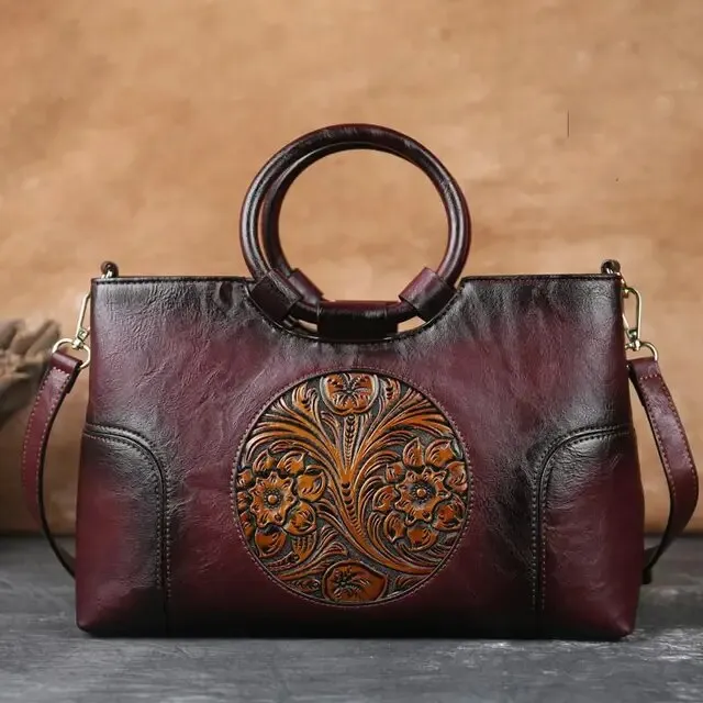 Christianartbag Handmade Leather Bag, New Retro Handmade Embossed Shoulder Bag for Women High Quality Leather Women Handbag Large Capacity Female Messenger Purse Bags, CABHMB07141023