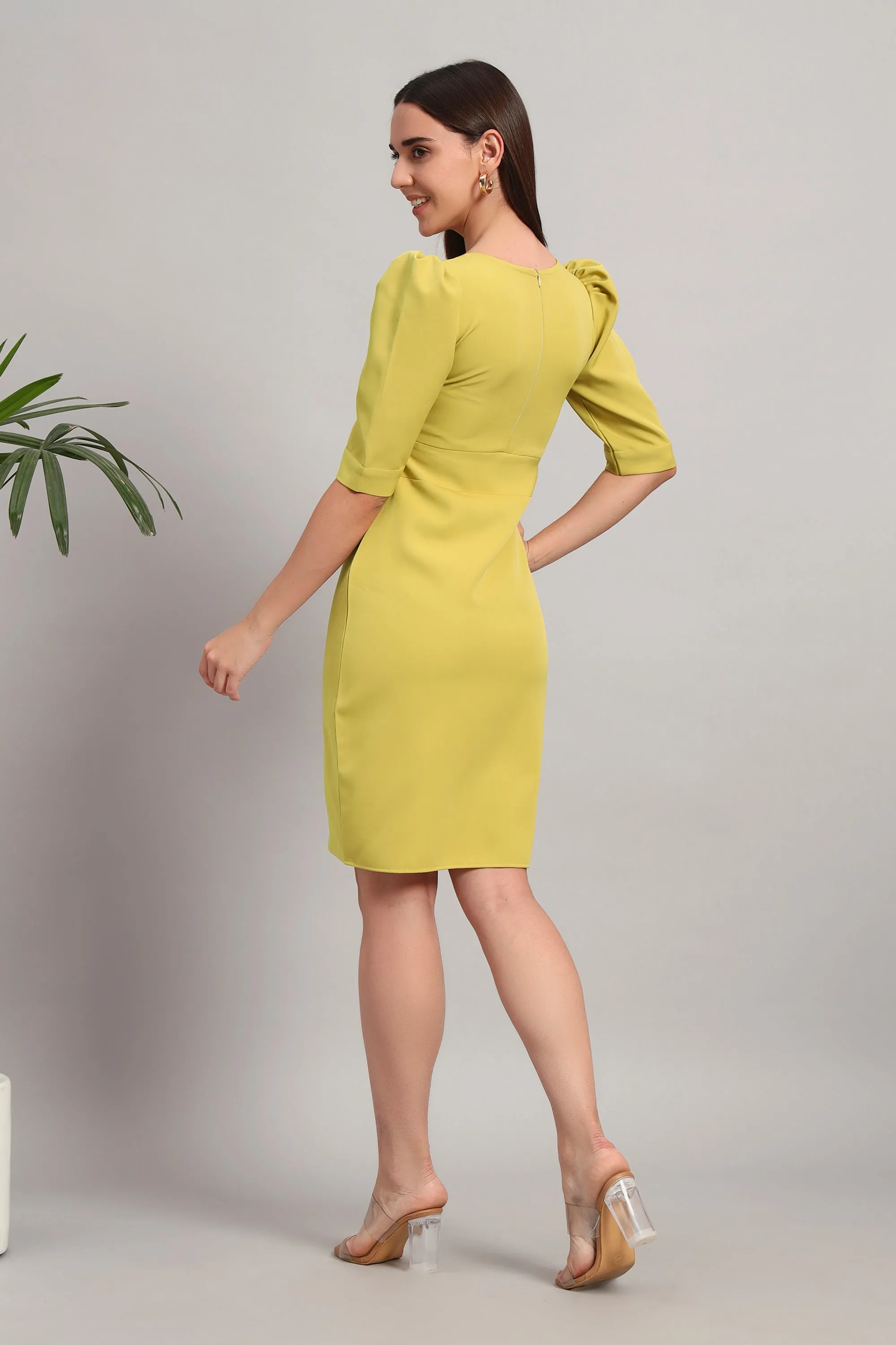 Citrus Sway Puff Sleevs, Midi Dress