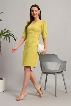 Citrus Sway Puff Sleevs, Midi Dress