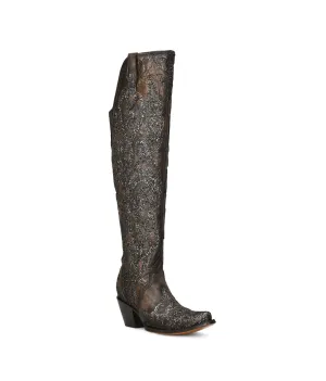 Corral Black Glitter Overlay & Embroidery Tall Boots C3926