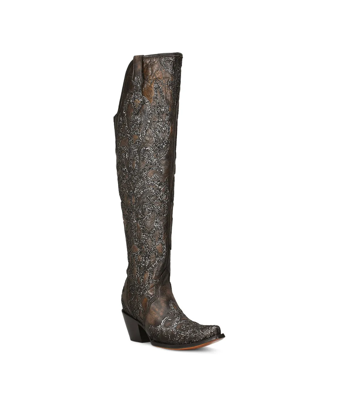 Corral Black Glitter Overlay & Embroidery Tall Boots C3926
