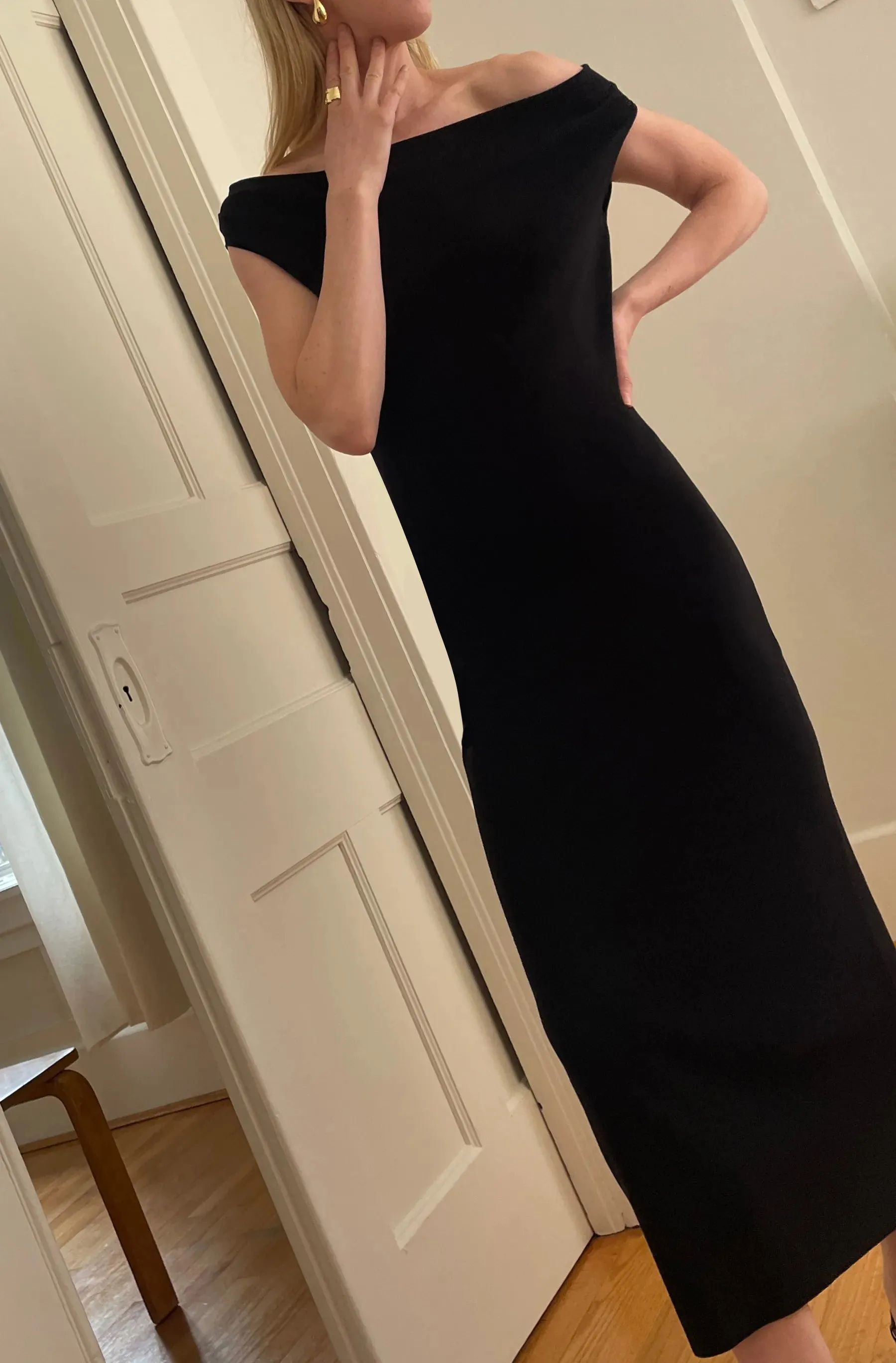 Cowl Neckline Off Shoulder Midi Dress