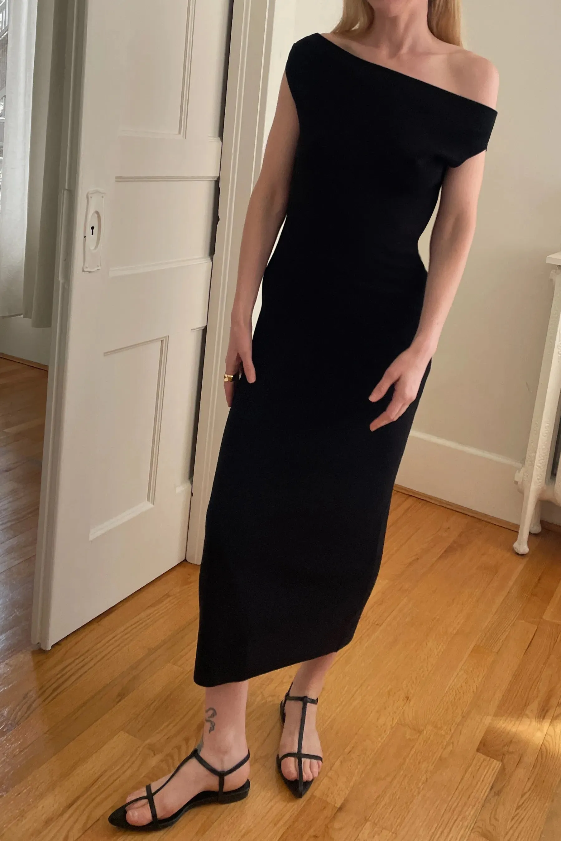 Cowl Neckline Off Shoulder Midi Dress