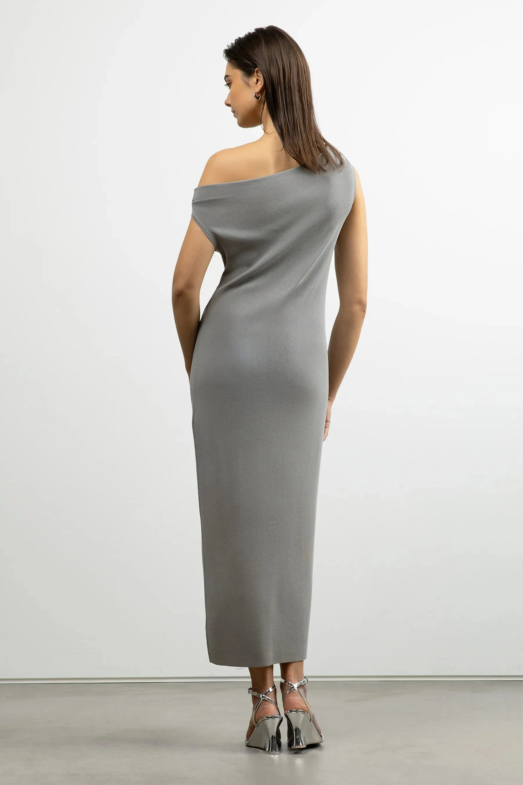 Cowl Neckline Off Shoulder Midi Dress