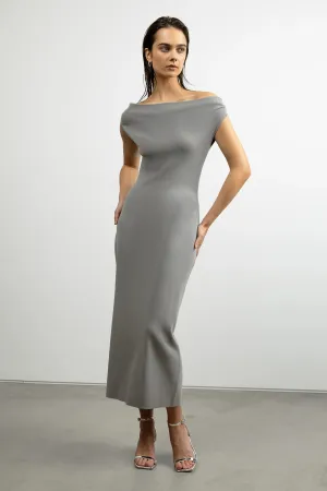 Cowl Neckline Off Shoulder Midi Dress