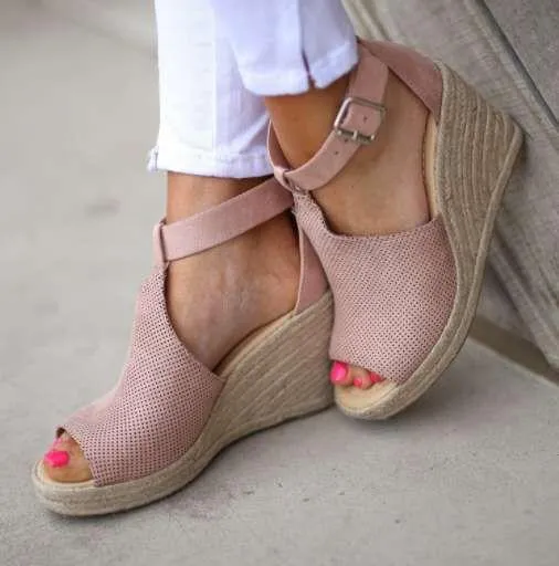 Creamtopmall Chic Espadrille Wedges Adjustable Buckle Sandals
