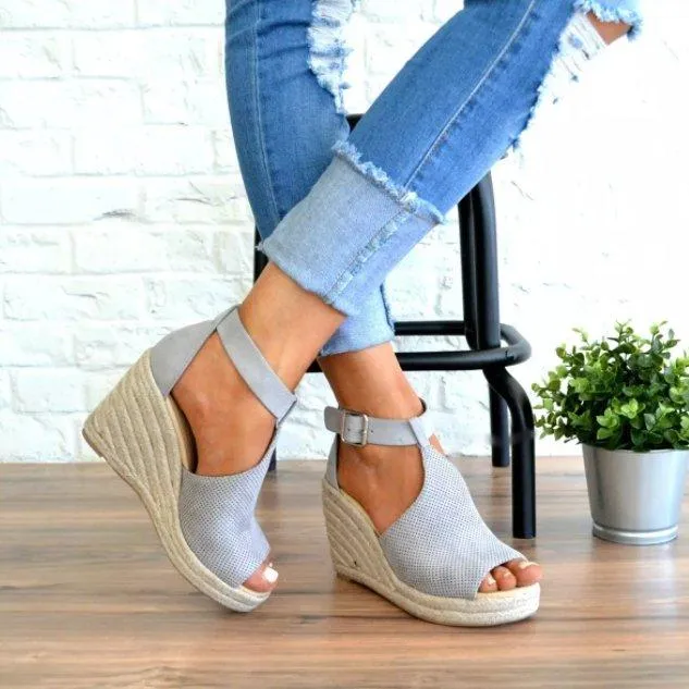 Creamtopmall Chic Espadrille Wedges Adjustable Buckle Sandals
