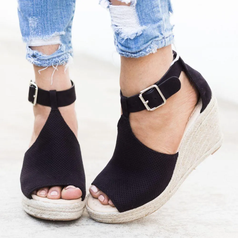 Creamtopmall Chic Espadrille Wedges Adjustable Buckle Sandals