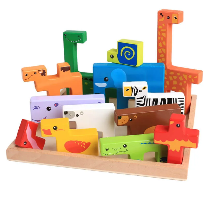 Creative Beech Wood Animal Stacking Blocks for Toddlers