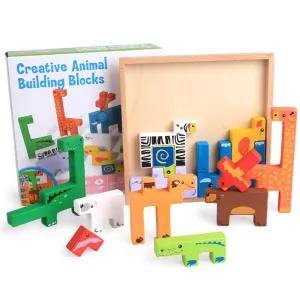 Creative Beech Wood Animal Stacking Blocks for Toddlers