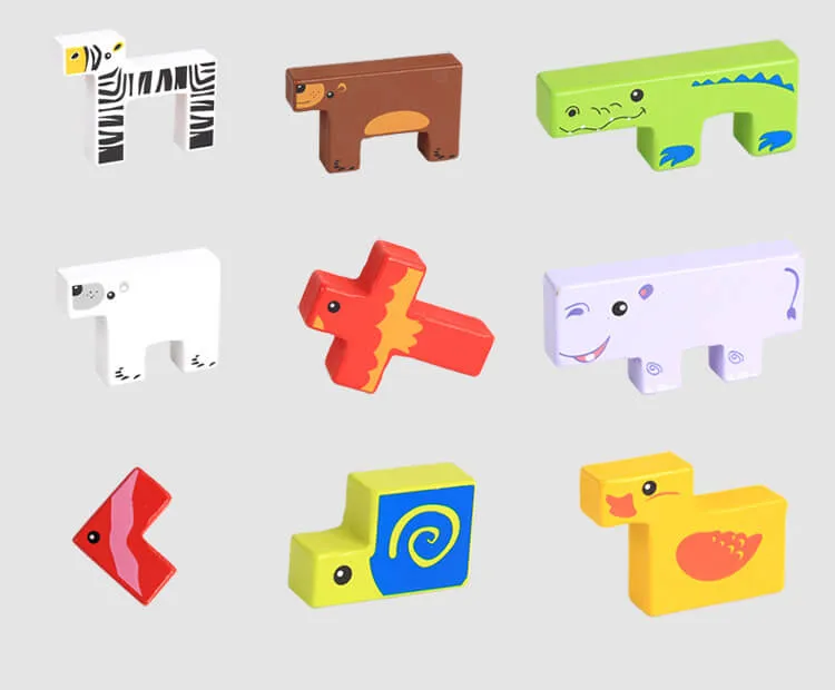 Creative Beech Wood Animal Stacking Blocks for Toddlers