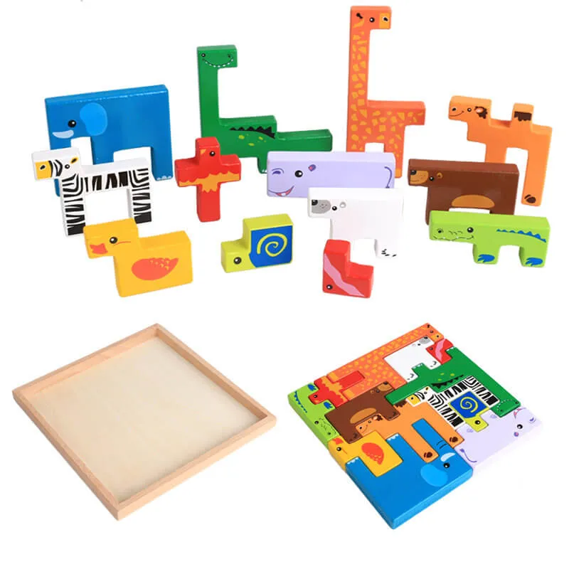 Creative Beech Wood Animal Stacking Blocks for Toddlers
