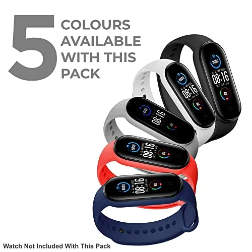 CROSSVOLT Adjustable Xiaomi Mi Band 5 & Mi Band 6 Watch Silicone Strap Band Bracelet - (Set 5)