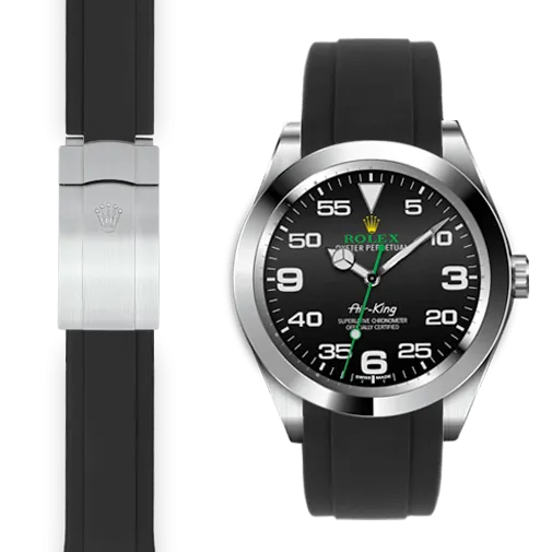 Curved End Rubber Strap for Rolex Air-King Deployant