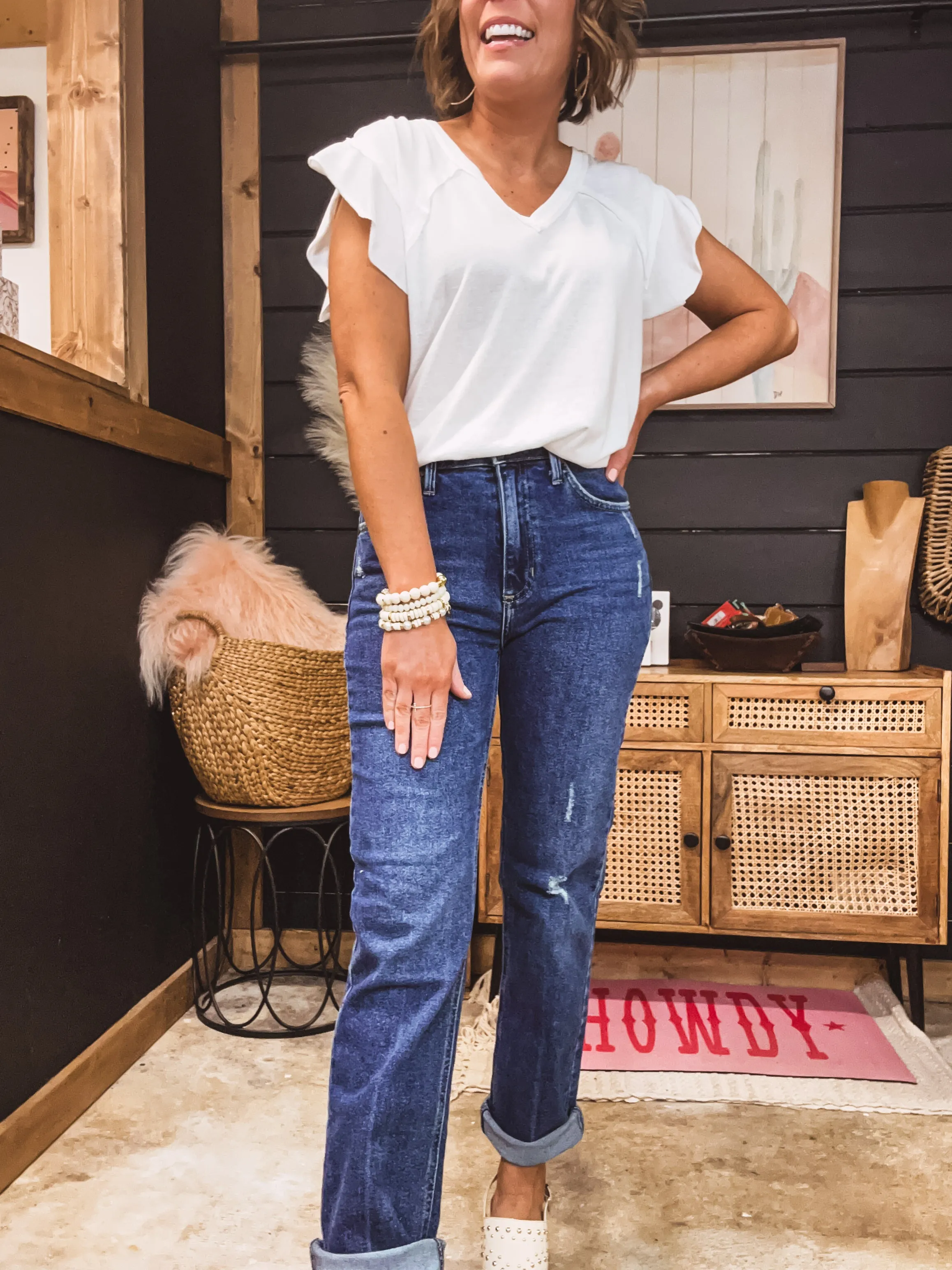Dark Wash Full Length Straight Denim
