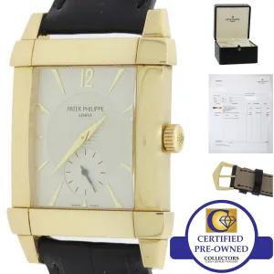 Deco Patek Philippe Gondolo 18k Gold 32mm Silver Dial Manual 5111 J Watch w Box