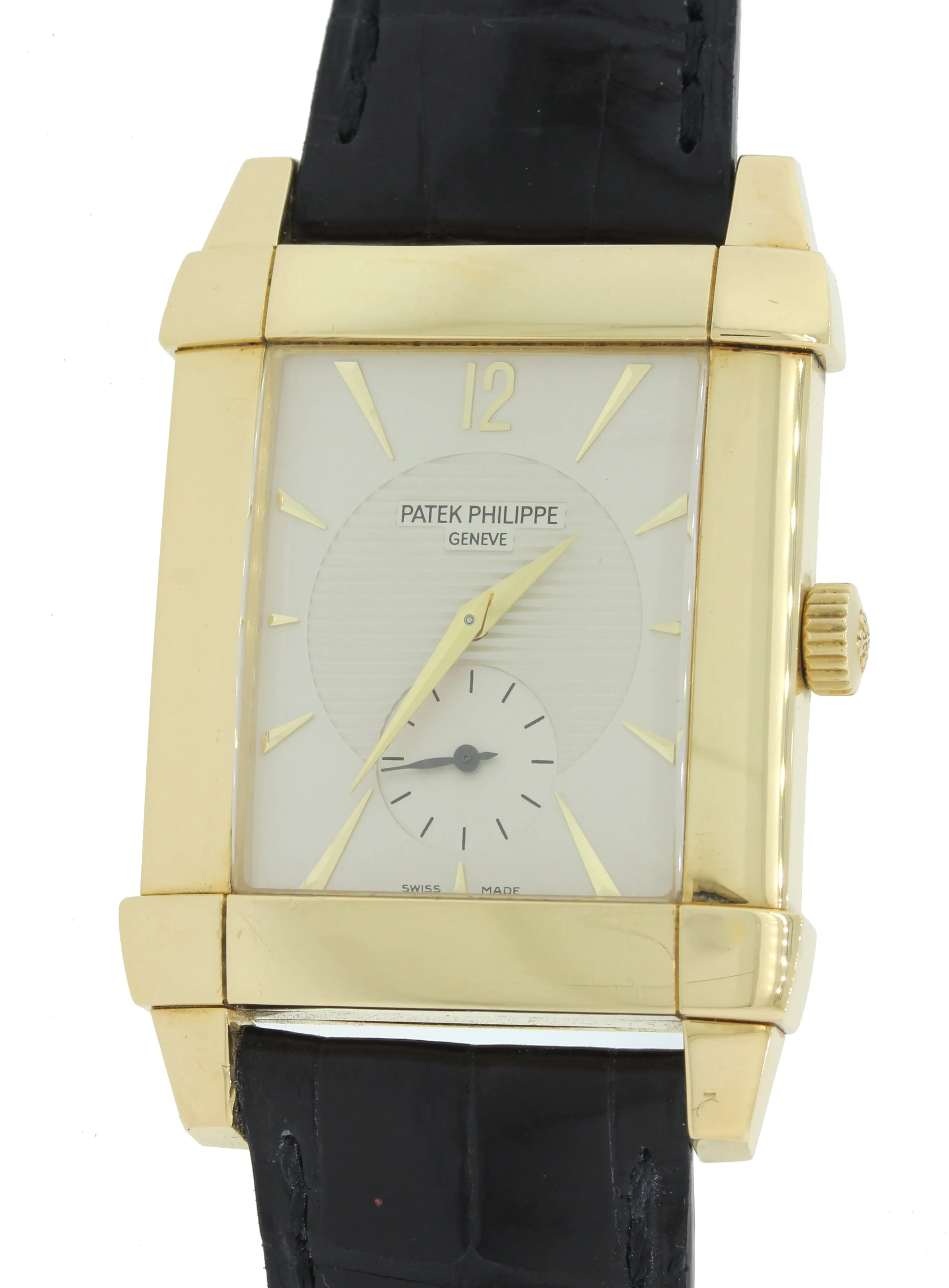 Deco Patek Philippe Gondolo 18k Gold 32mm Silver Dial Manual 5111 J Watch w Box