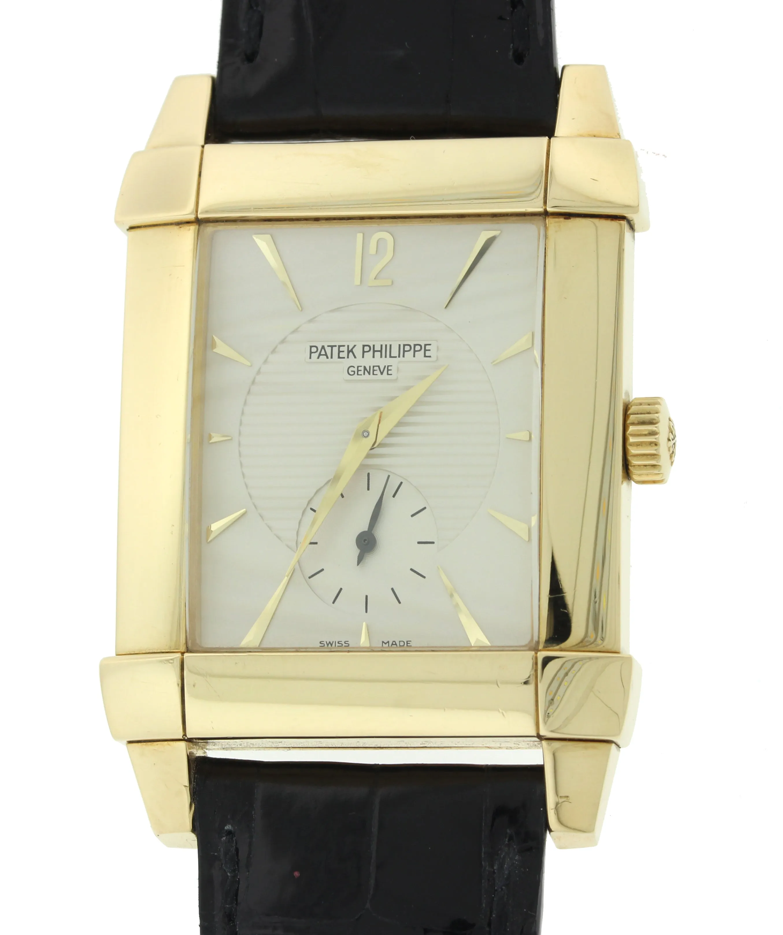Deco Patek Philippe Gondolo 18k Gold 32mm Silver Dial Manual 5111 J Watch w Box