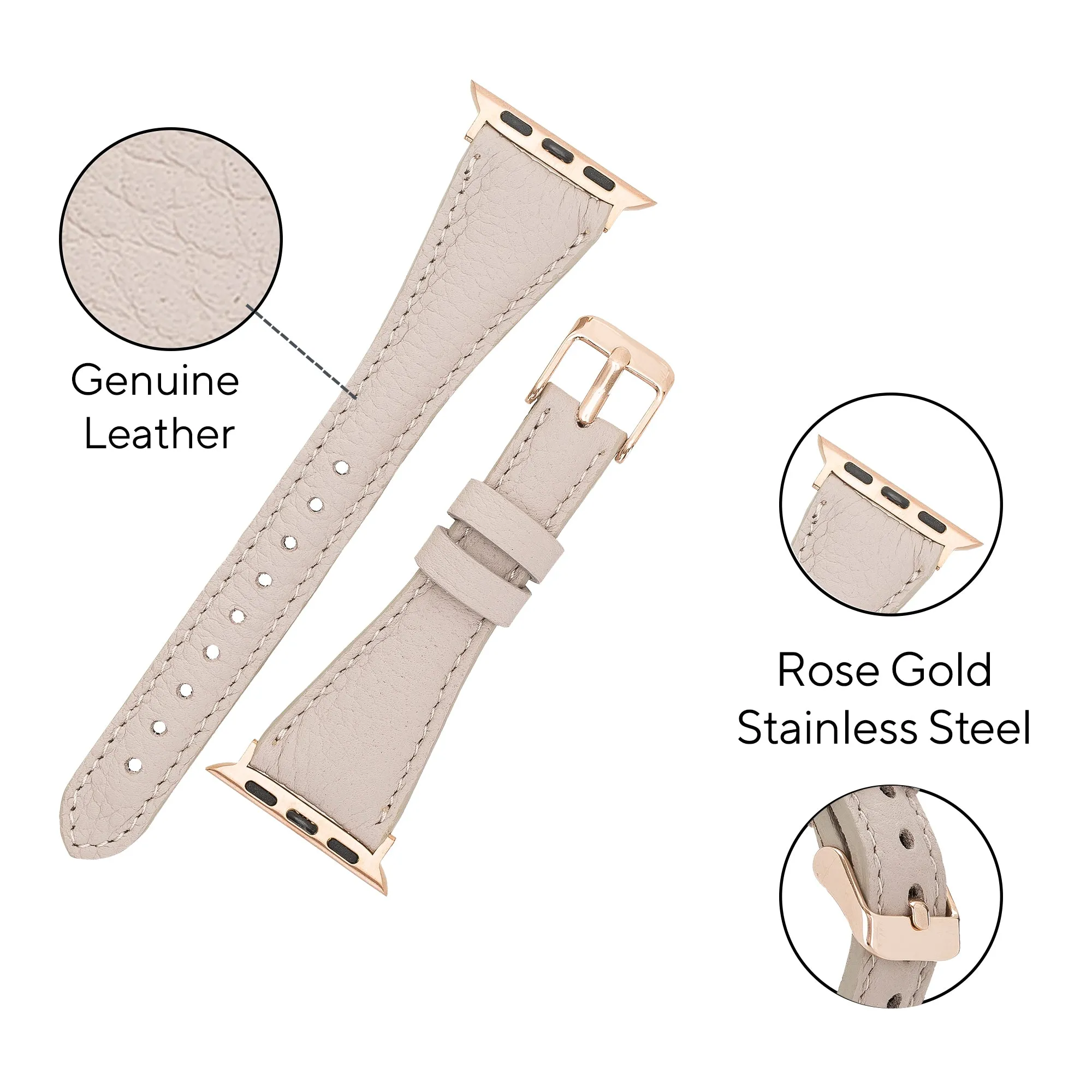 DelfiCase Beige Leather Watch Band for Apple and Fitbit Versa 3 2 1