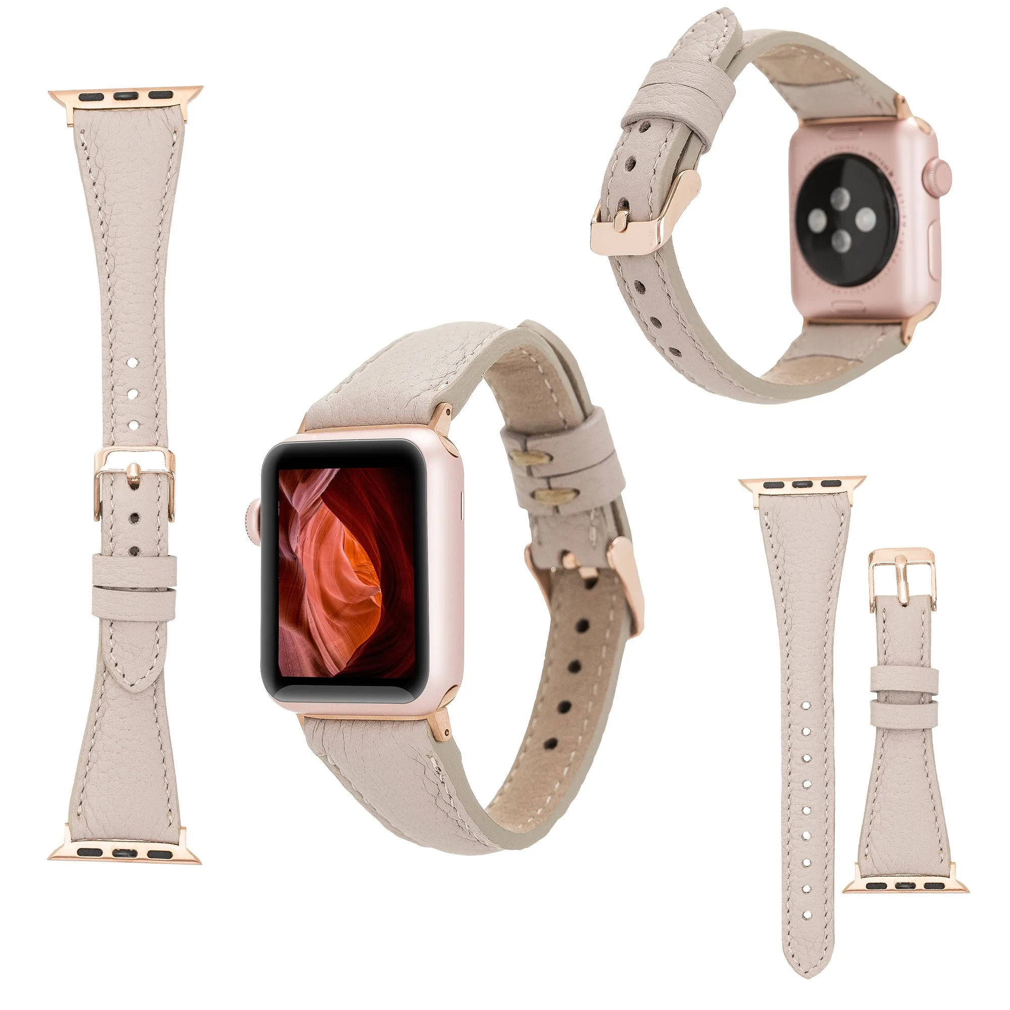DelfiCase Beige Leather Watch Band for Apple and Fitbit Versa 3 2 1