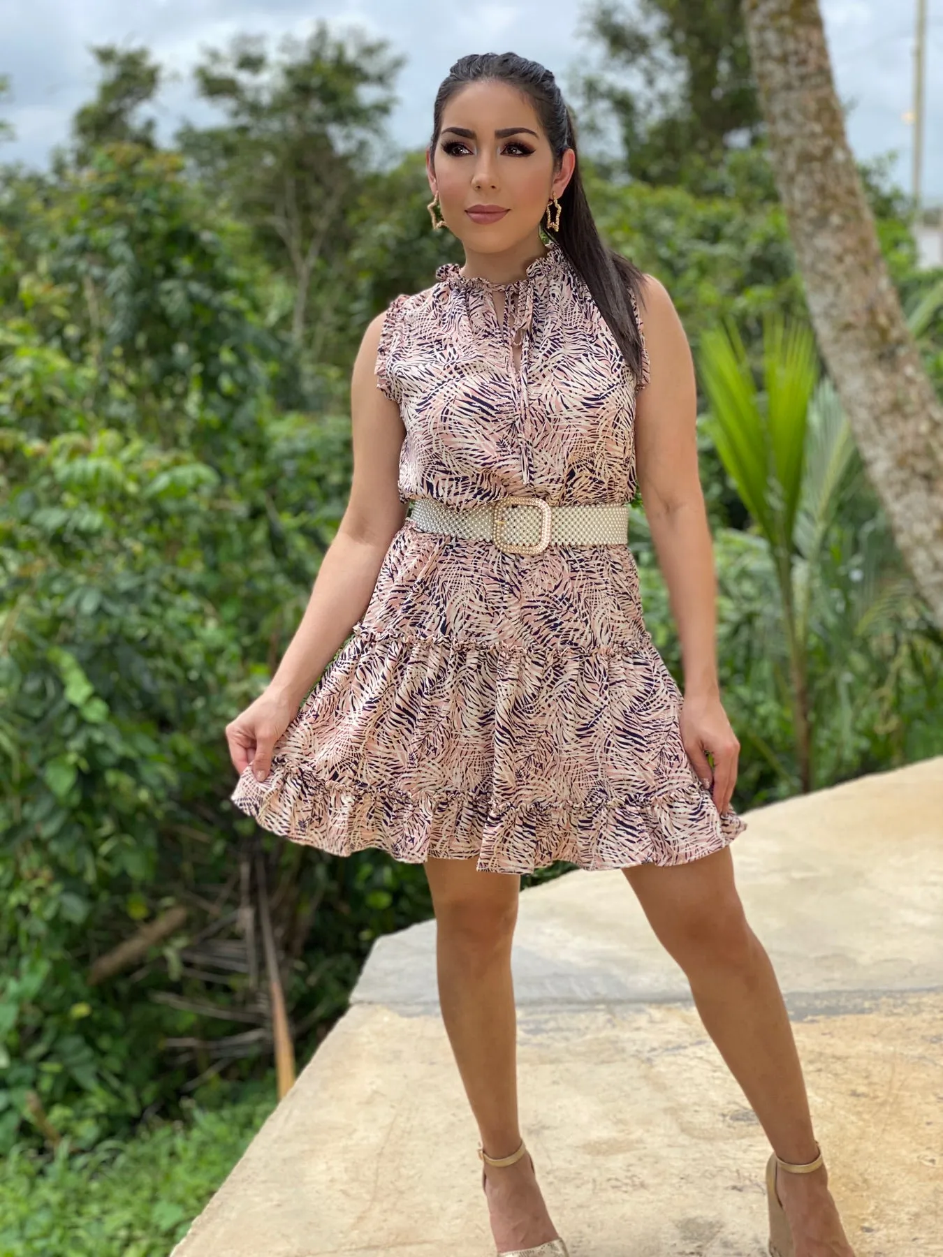 Delicate Foliage Ruffle Dresss
