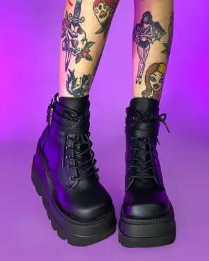 Demonia Matte Black Stacked Platform Boots