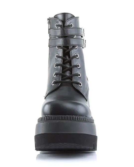 Demonia Matte Black Stacked Platform Boots