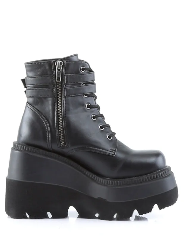 Demonia Matte Black Stacked Platform Boots