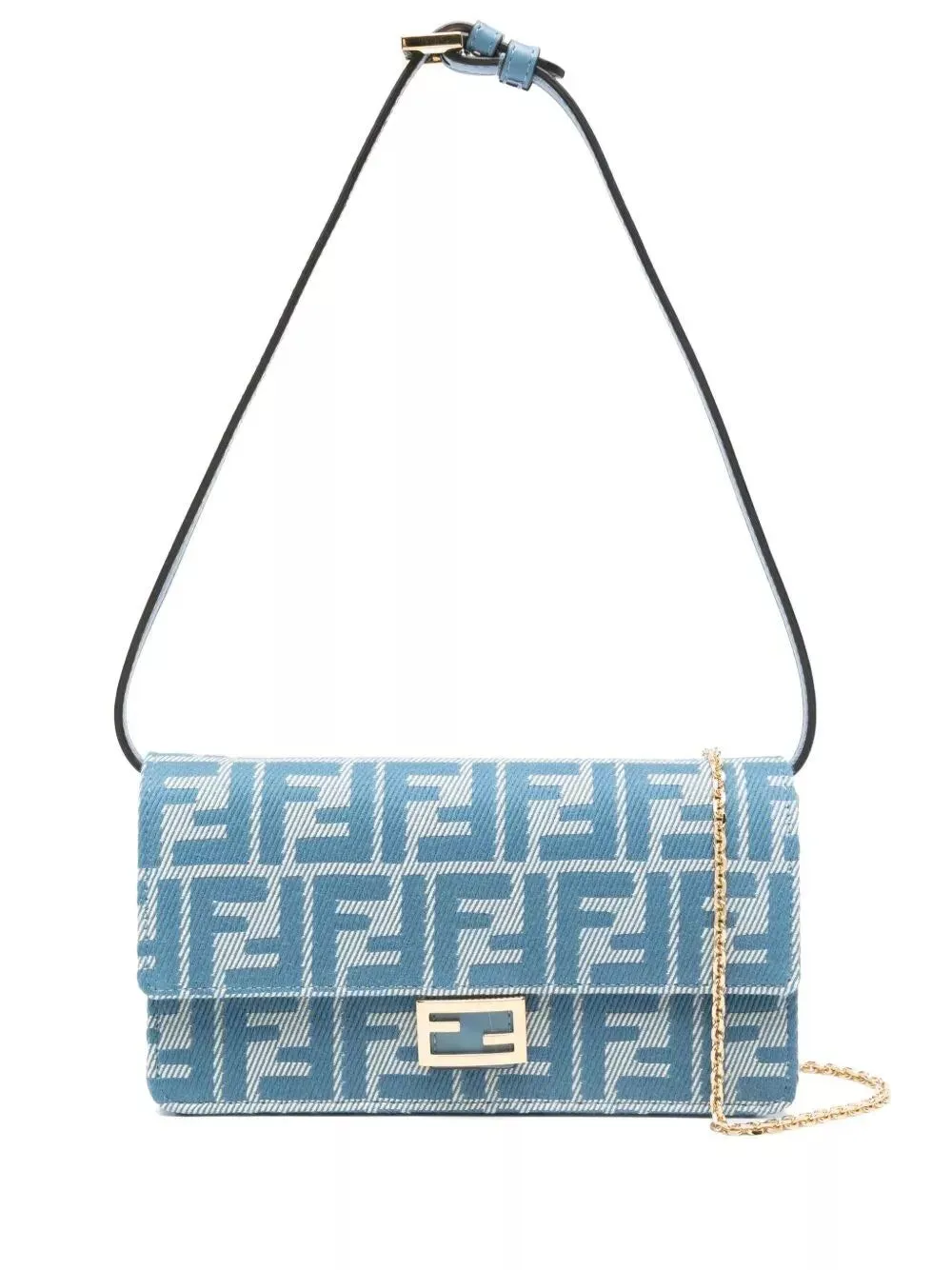 denim-effect ff jacquard wallet on chain baguette wallet
