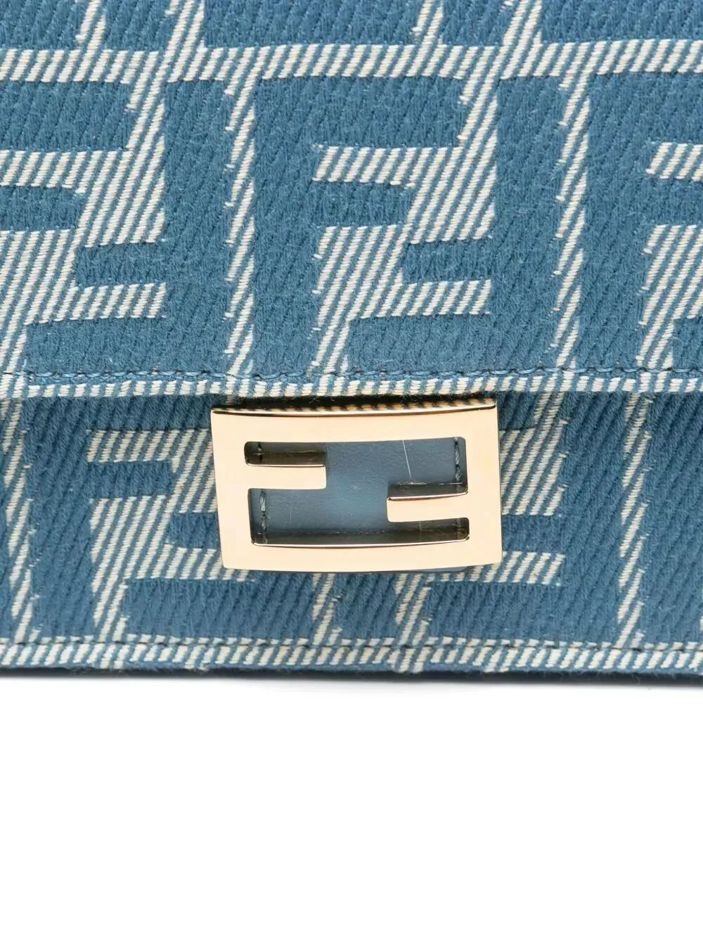 denim-effect ff jacquard wallet on chain baguette wallet