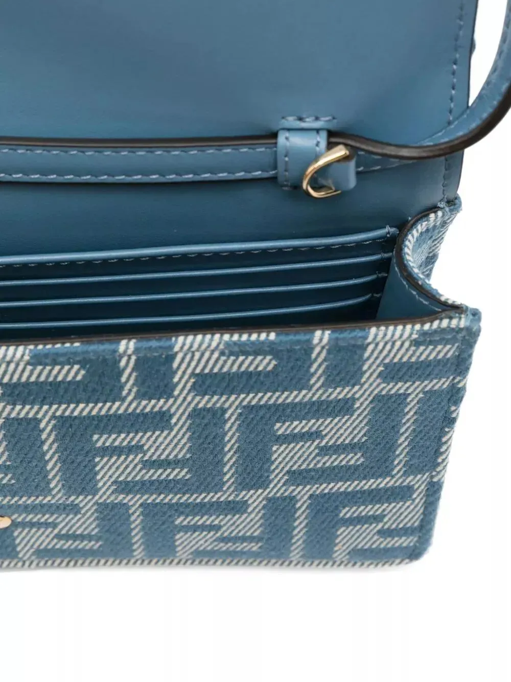 denim-effect ff jacquard wallet on chain baguette wallet