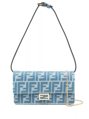 denim-effect ff jacquard wallet on chain baguette wallet