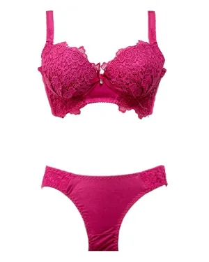 Designer Pushup Bra Panty Set Red For Bridals - Doubble Padded Underwired - Fancy Bra Panty Set