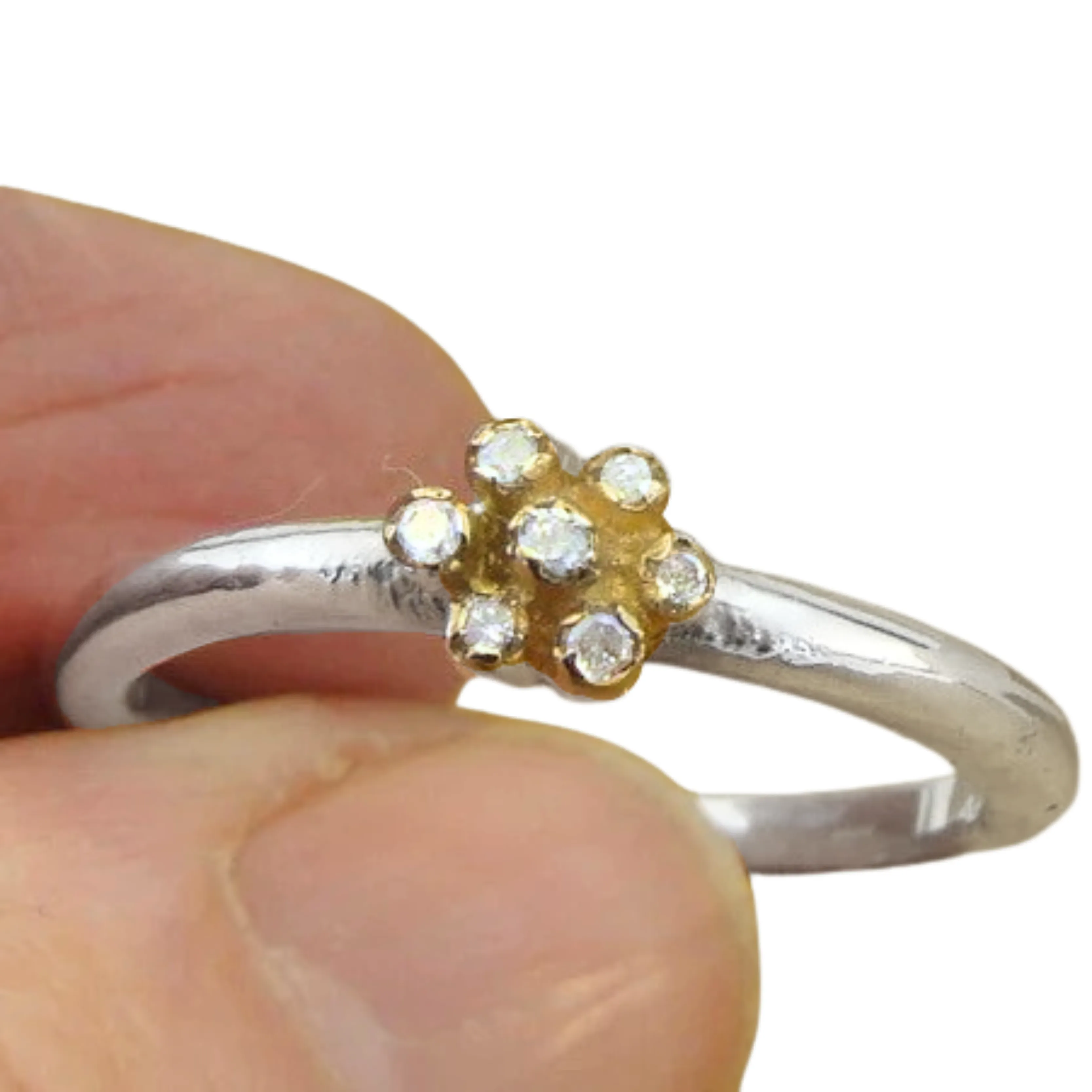 Diamond Ring 9k Gold 925 Silver, Delicate Floral Diamond Ring