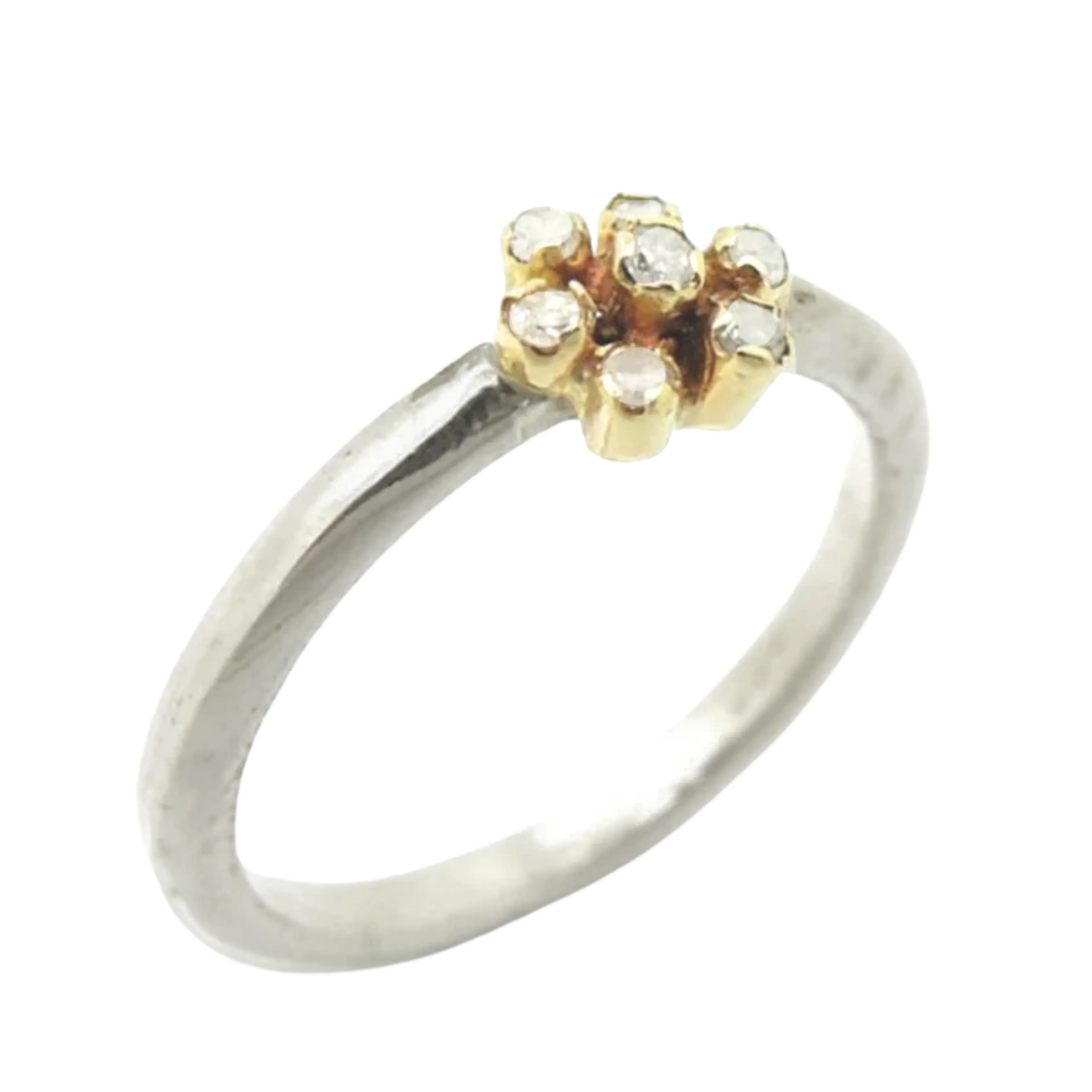 Diamond Ring 9k Gold 925 Silver, Delicate Floral Diamond Ring