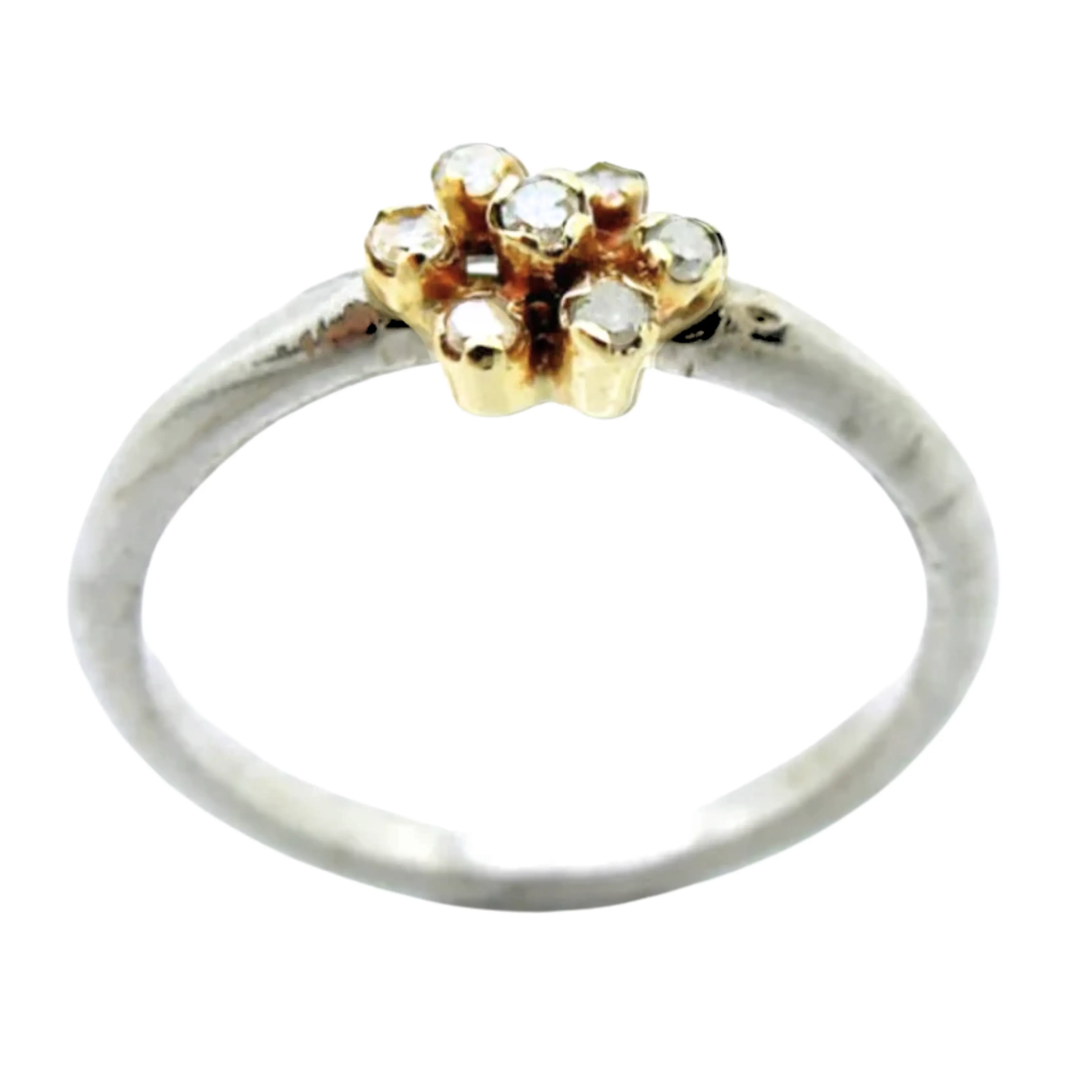 Diamond Ring 9k Gold 925 Silver, Delicate Floral Diamond Ring