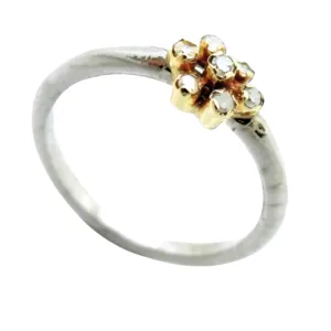 Diamond Ring 9k Gold 925 Silver, Delicate Floral Diamond Ring