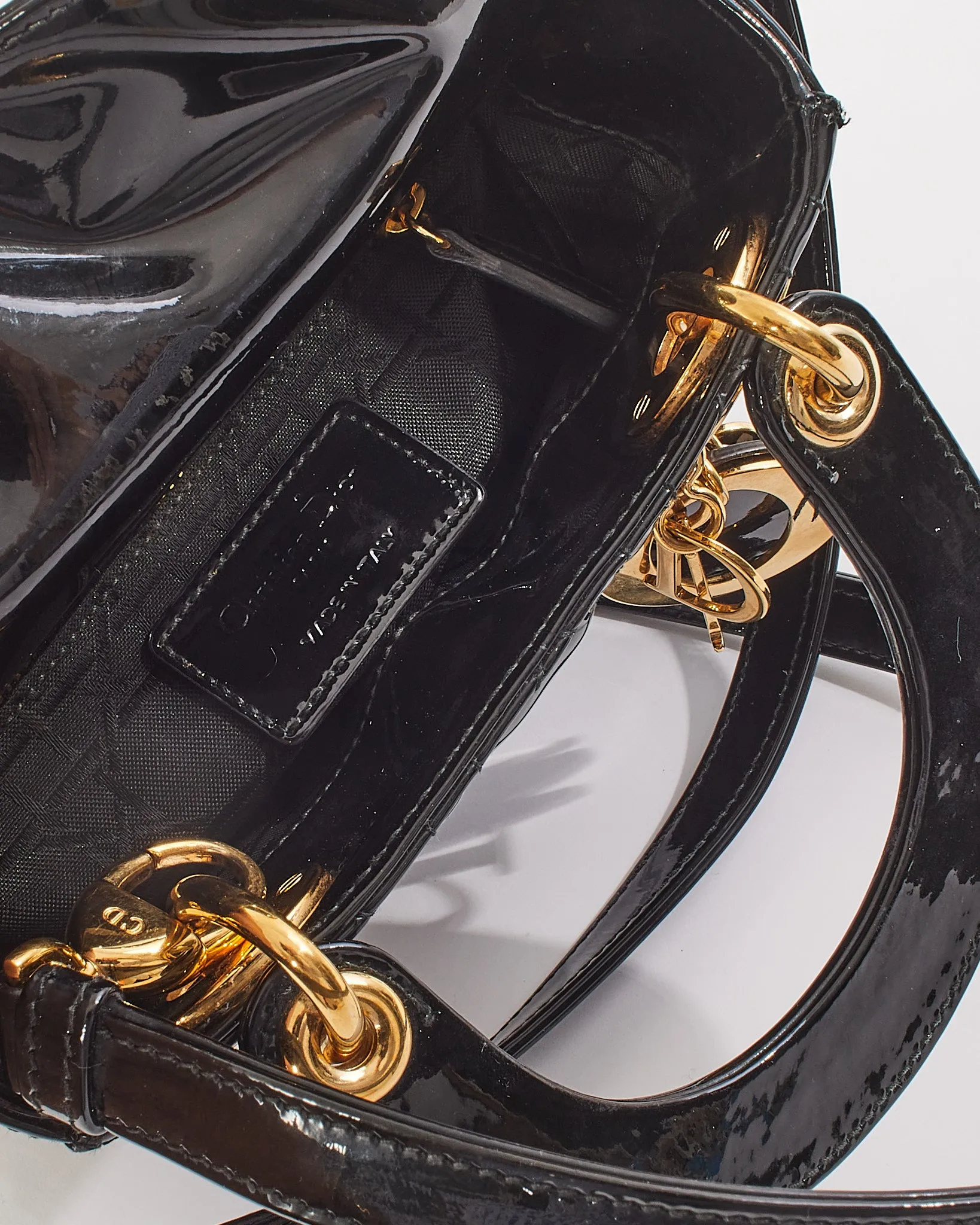 Dior Black Patent Cannage Leather Mini Lady Dior with Gold Hardware